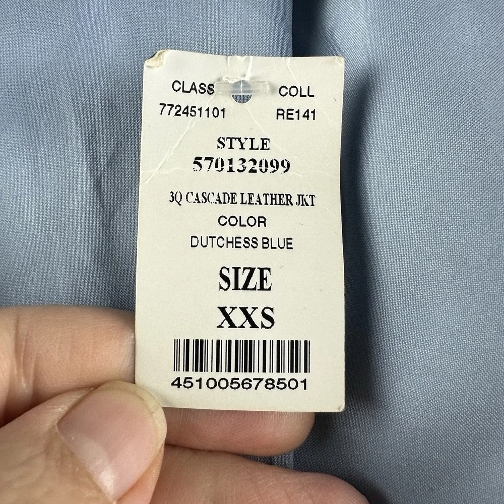 White House Black Market Leather Jacket Women's XXS Blue Cascading Lapel 3/4 NEW - Picture 3 of 13